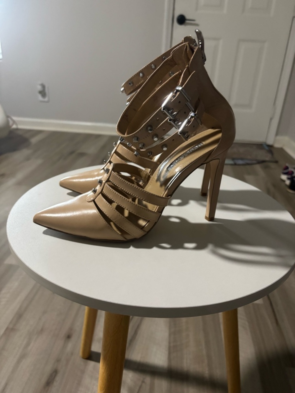 Women's Nude Strappy Pointed-Toe High Heels